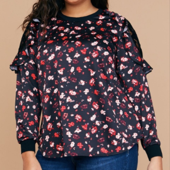Lane Bryant Tops - Lane Bryant Lace Shoulder Sweatshirt